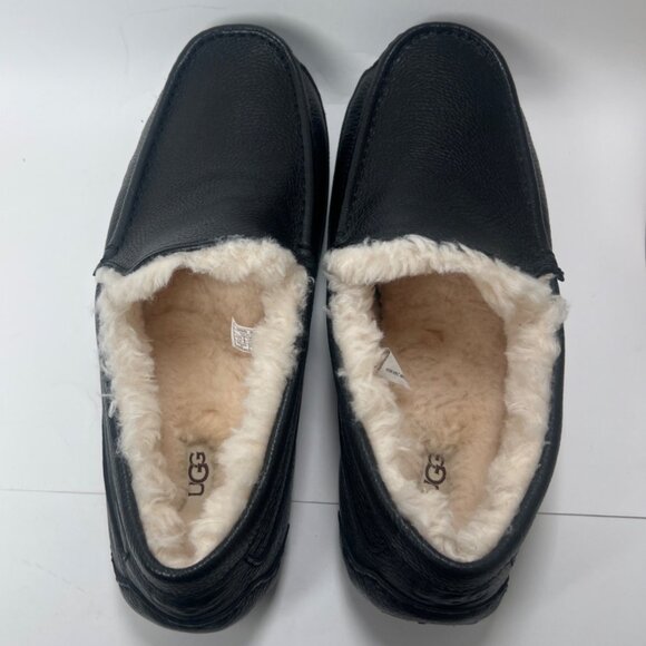 Ugg Black Leather Mens Ascot Slippers With Shearling Lining Size 14 - Picture 6 of 8